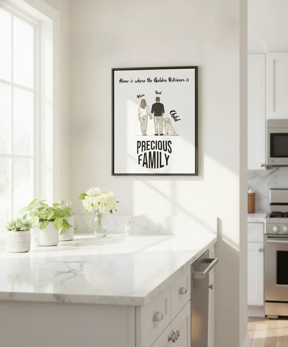 Personalized Golden Retriever Family Portrait Canvas – Custom Name Wall Art
