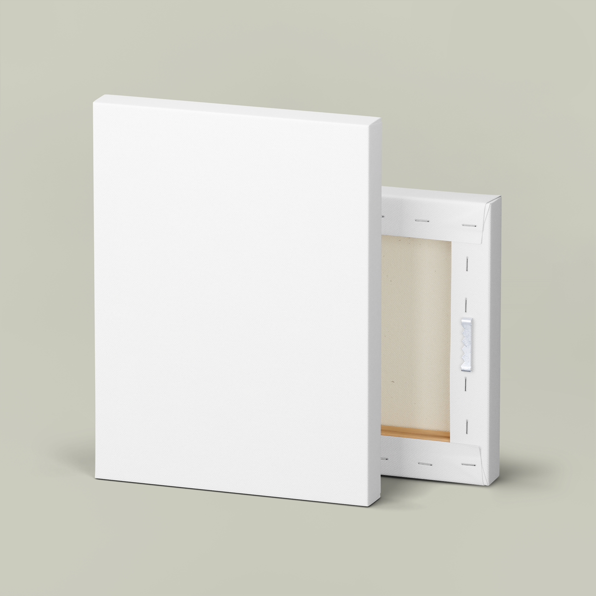 Matte canvas gallery wrap shown front and back on a 1.25 inch solid wood frame