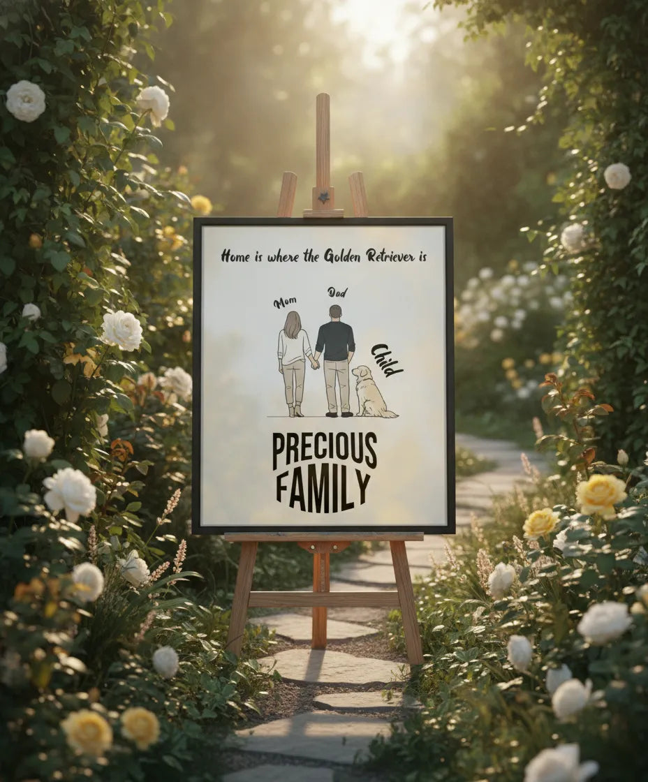 Personalized Golden Retriever Family Portrait Canvas – Custom Name Wall Art