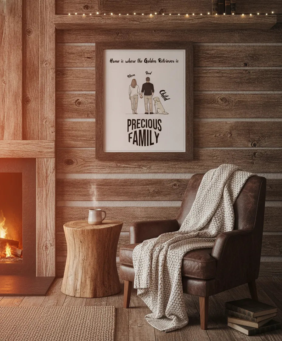 Personalized Golden Retriever Family Portrait Canvas – Custom Name Wall Art