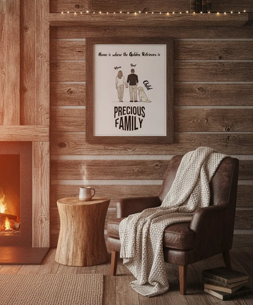 Personalized Golden Retriever Family Portrait Canvas – Custom Name Wall Art