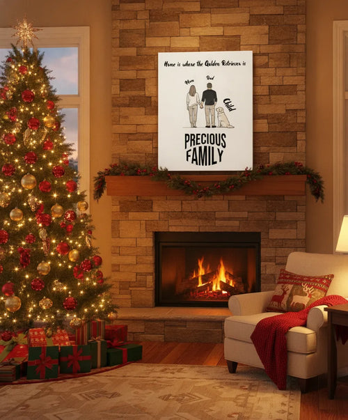 Personalized Golden Retriever Family Portrait Canvas – Custom Name Wall Art