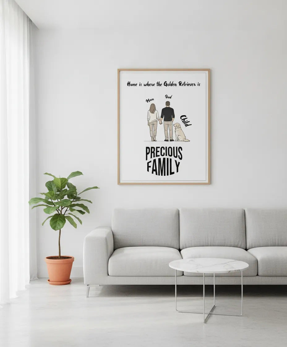 Personalized Golden Retriever Family Portrait Canvas – Custom Name Wall Art