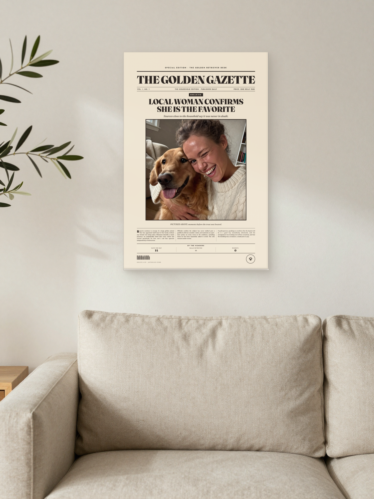 Personalized Dog Newspaper Canvas – The Golden Gazette