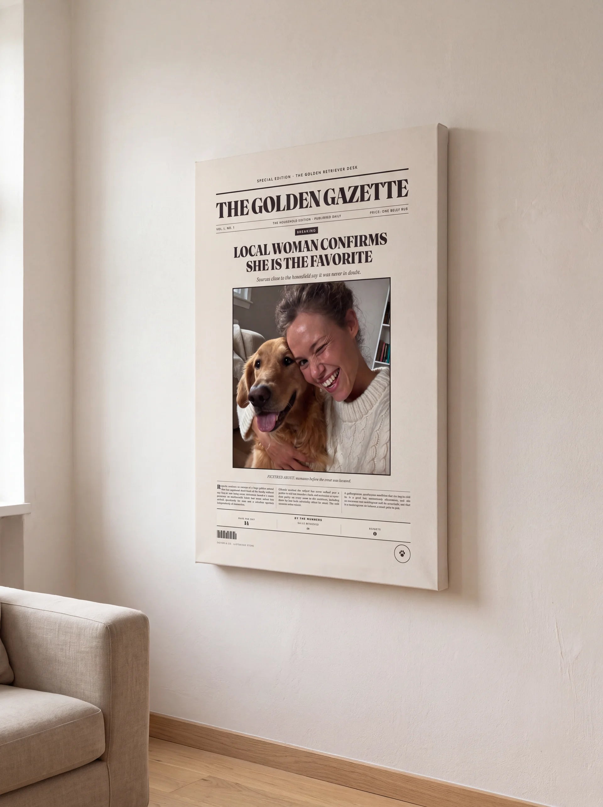 Personalized Dog Newspaper Canvas – The Golden Gazette
