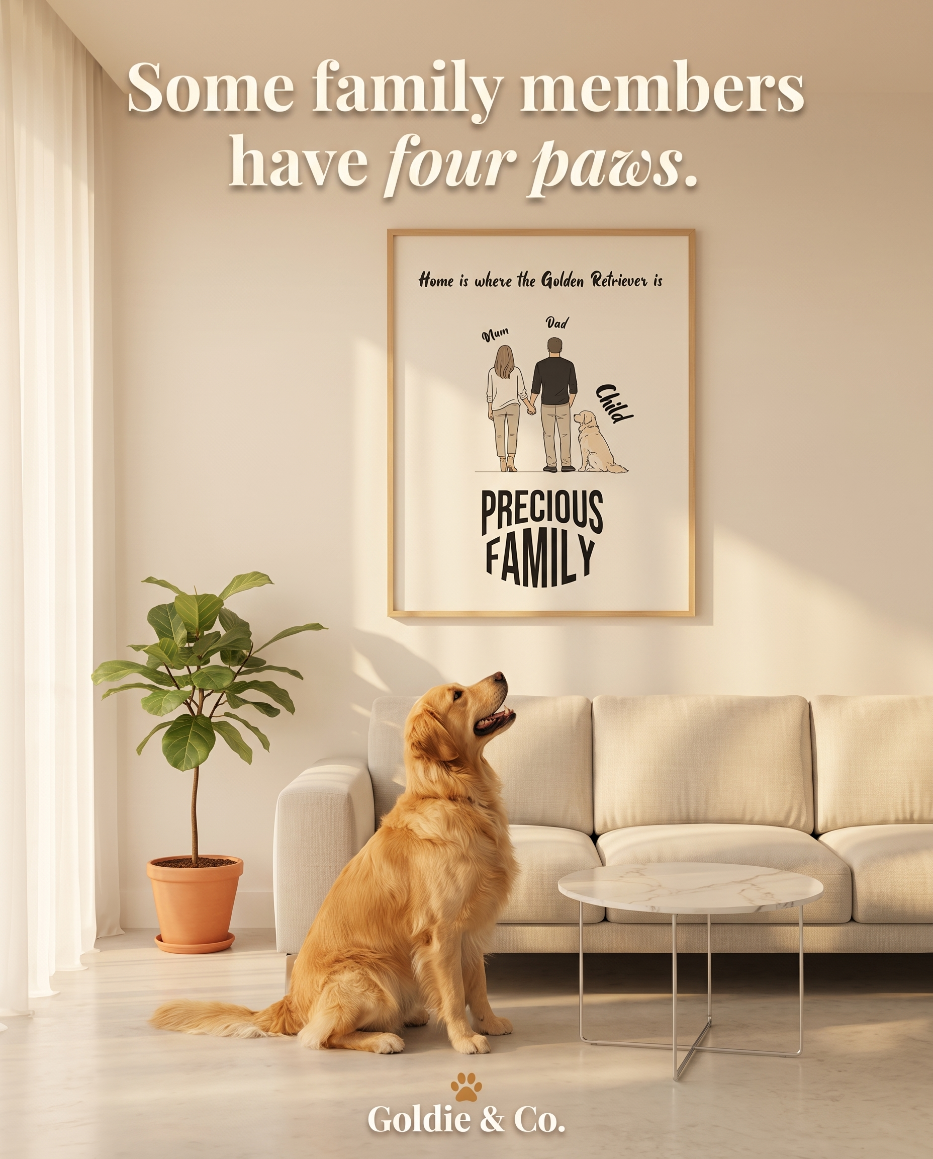 Personalized Golden Retriever Family Portrait Canvas – Custom Name Wall Art